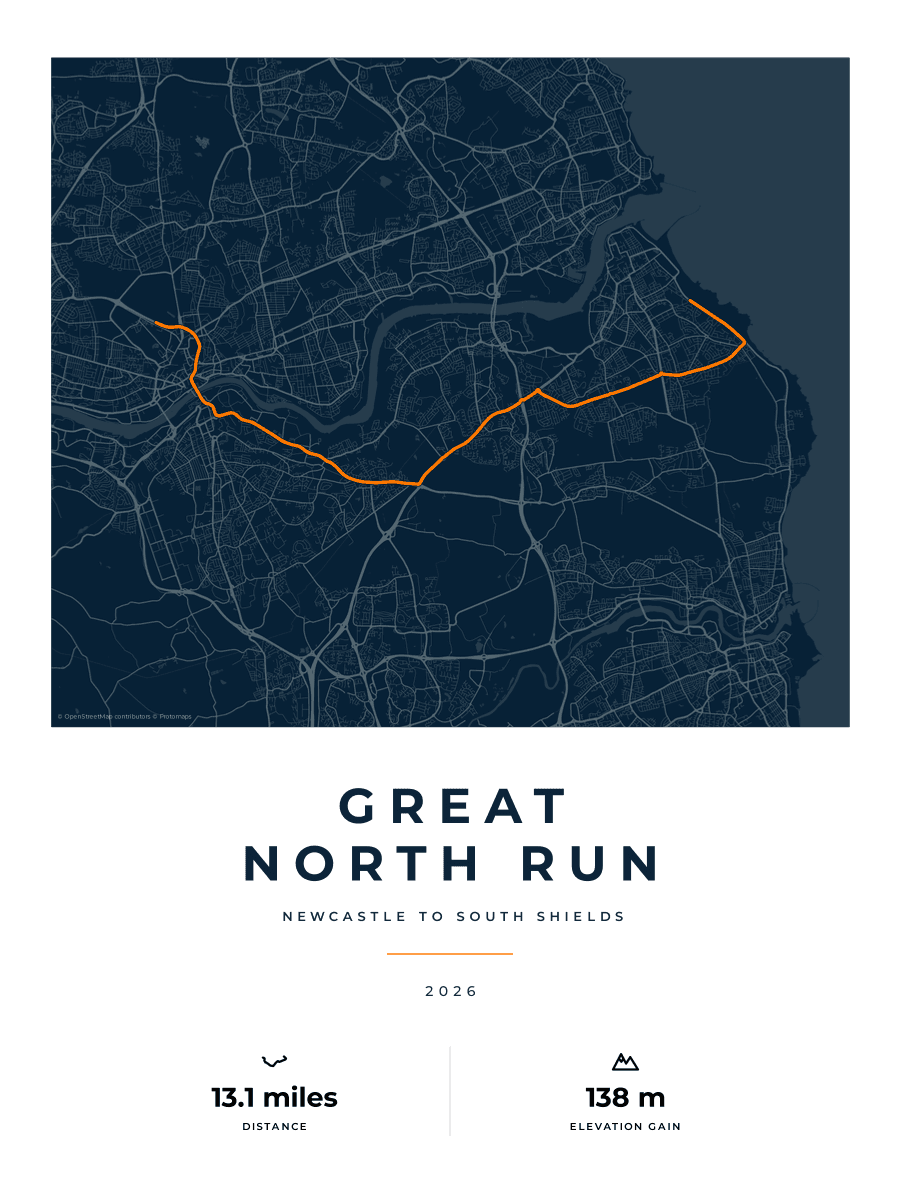 Great North Run route poster preview in the Race Blueprint artwork style