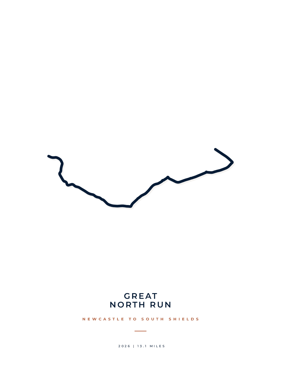 Great North Run route poster preview in the Minimal artwork style