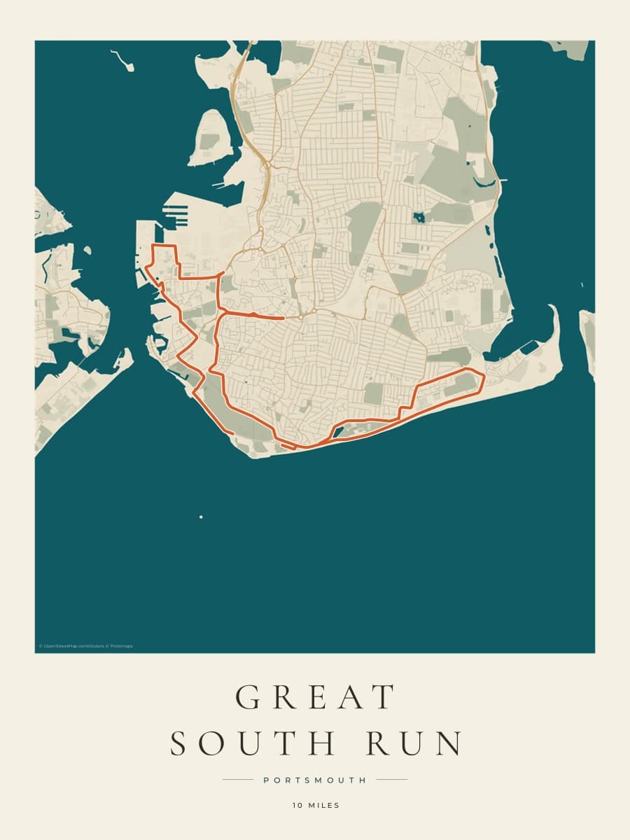 Great South Run route poster preview in the Coastal Atlas artwork style