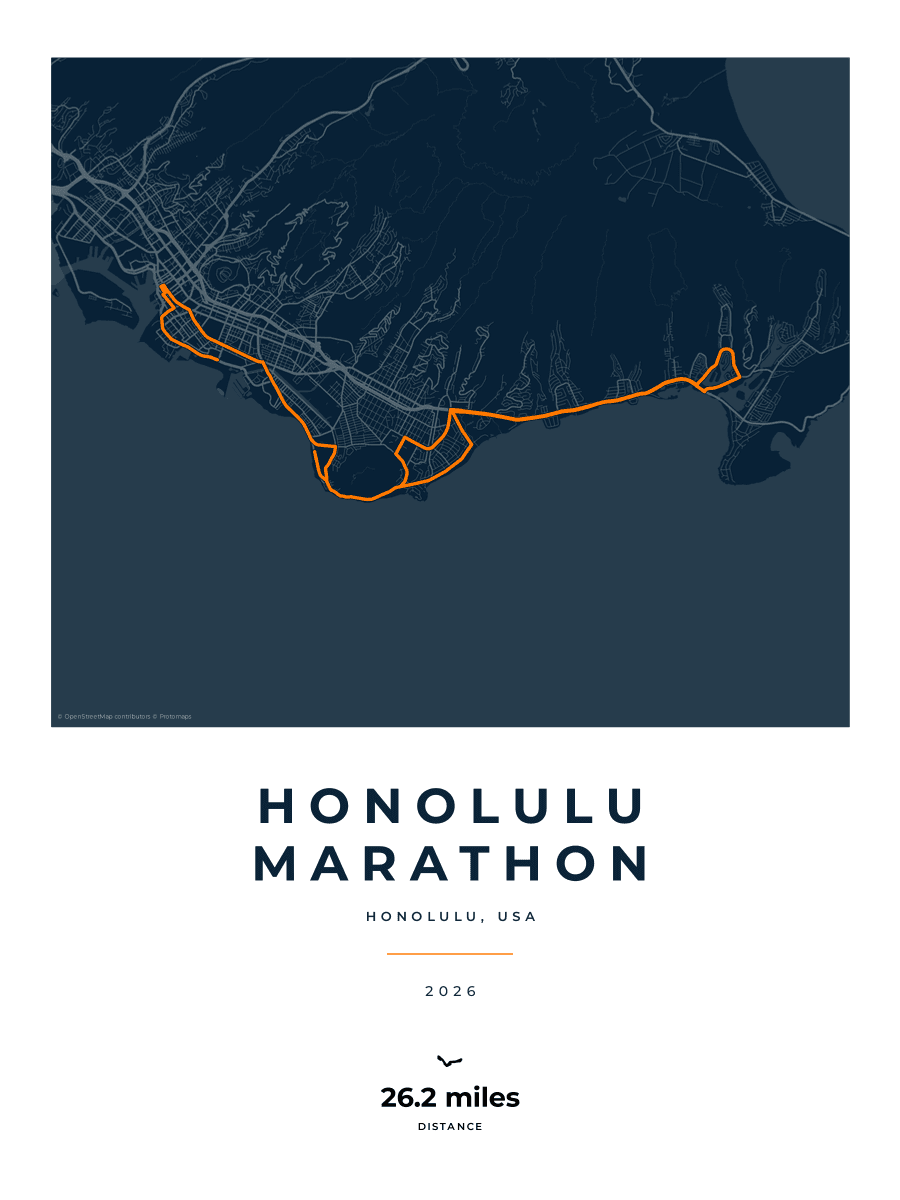 Honolulu Marathon route poster preview in the Race Blueprint artwork style