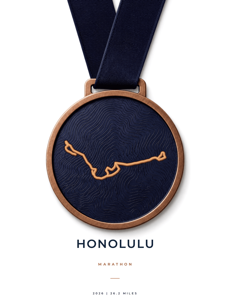 Honolulu Marathon route poster preview in the Medal artwork style