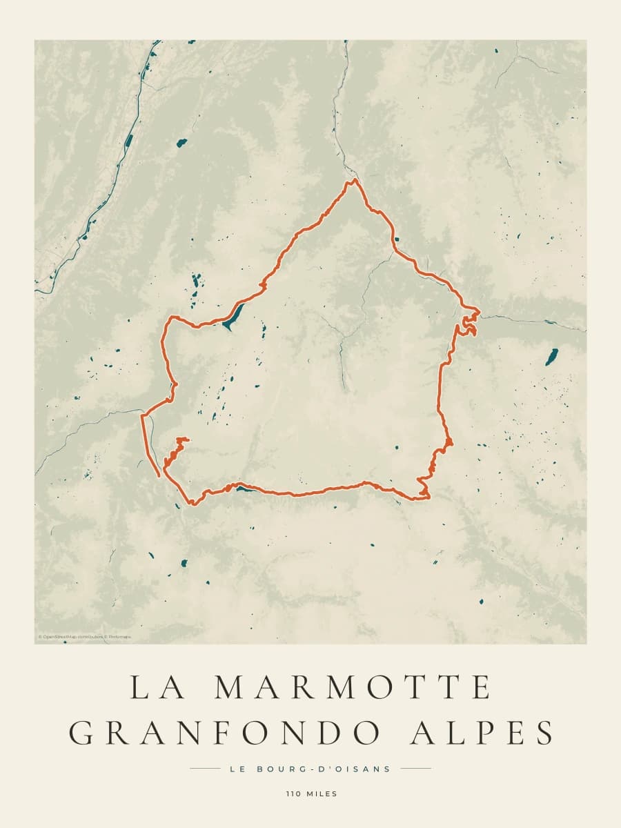 La Marmotte route map poster preview in the Coastal Atlas artwork style