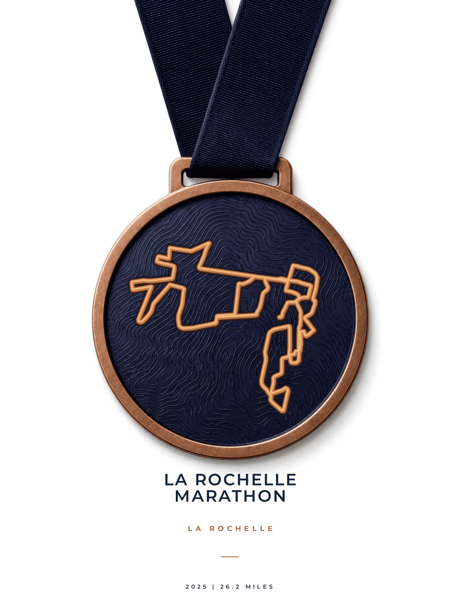 La Rochelle Marathon route map poster preview in the Medal artwork style
