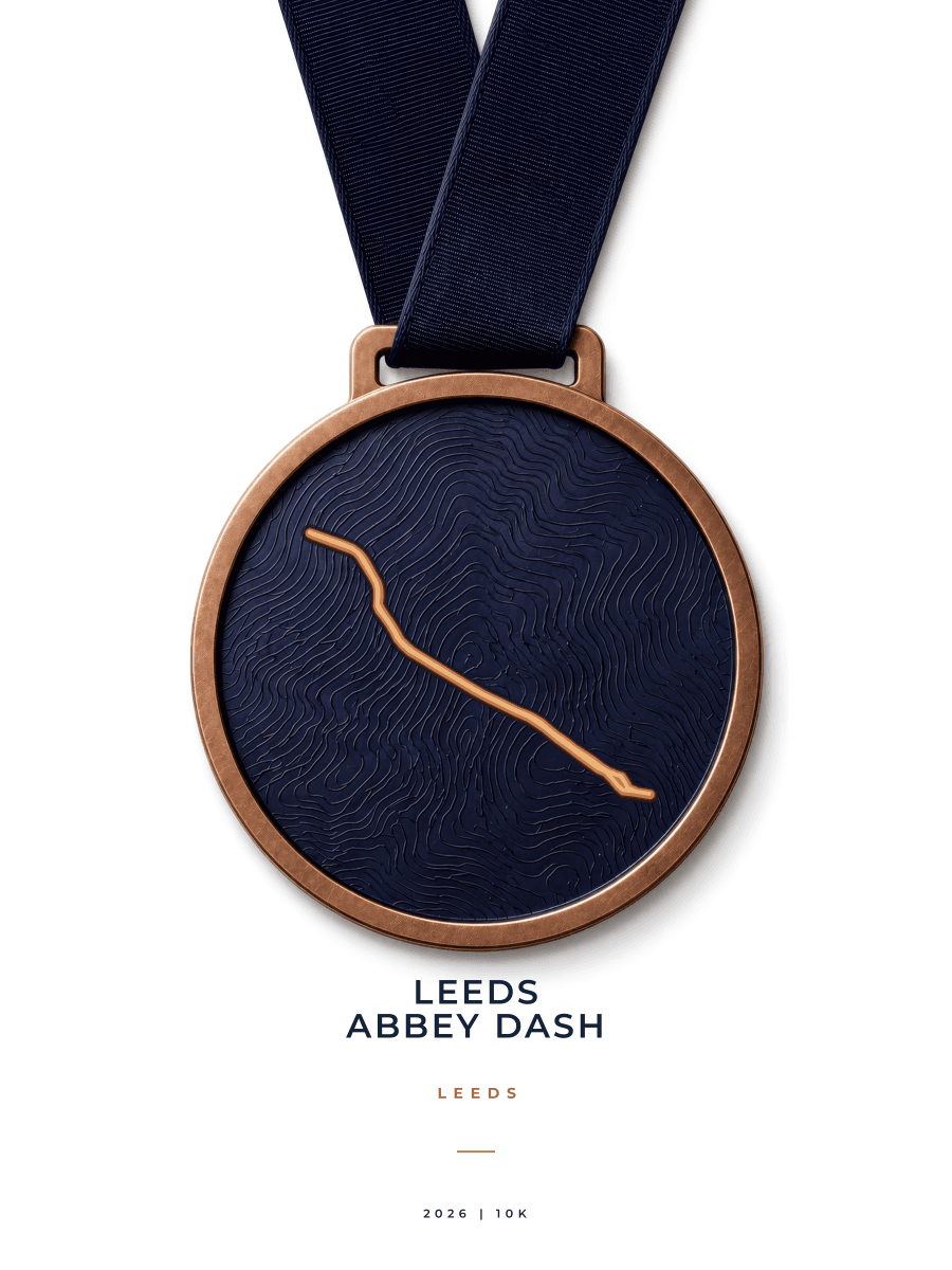 Leeds Abbey Dash route map poster preview in the Medal artwork style