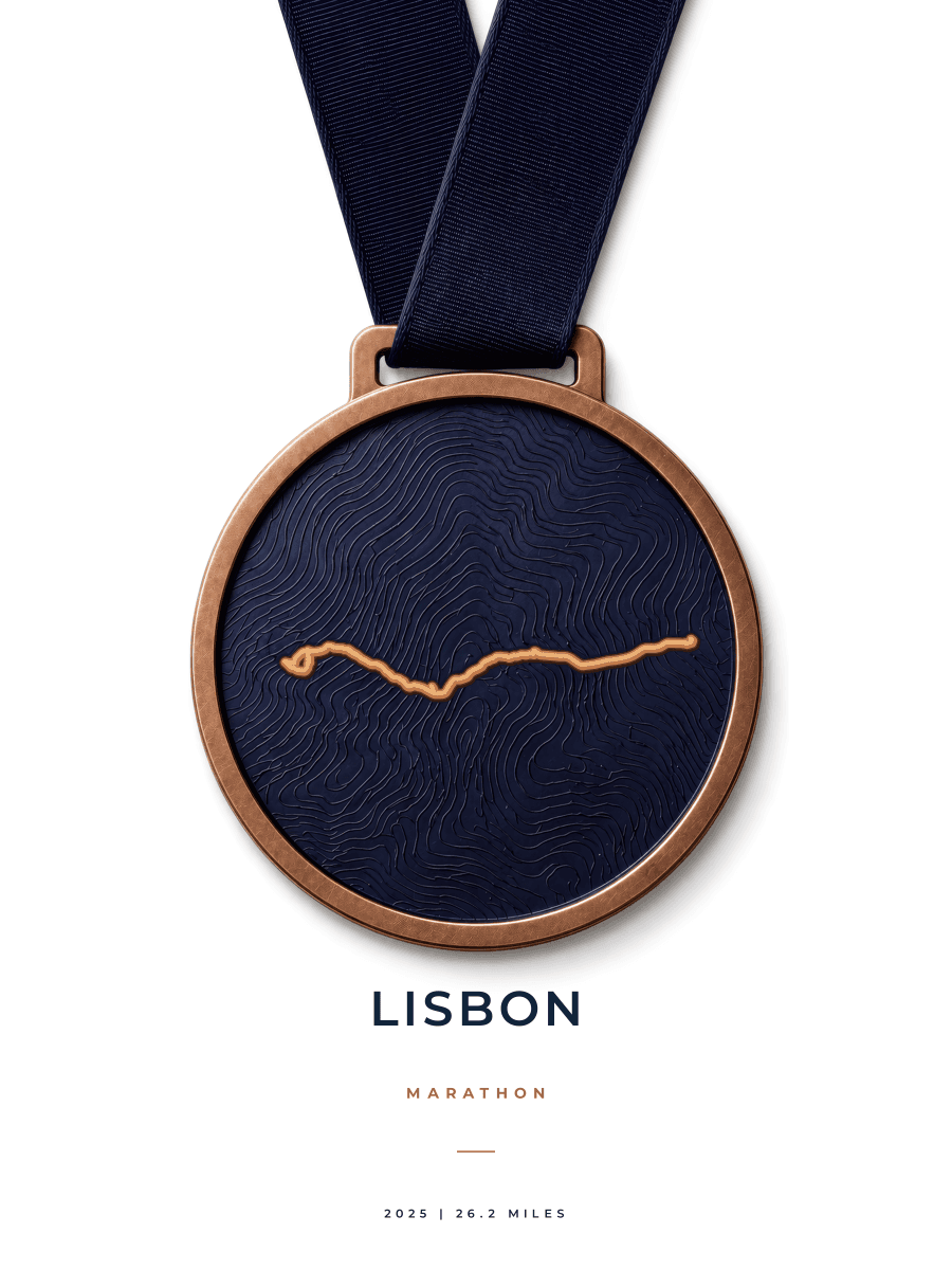 Lisbon Marathon route poster preview in the Medal artwork style