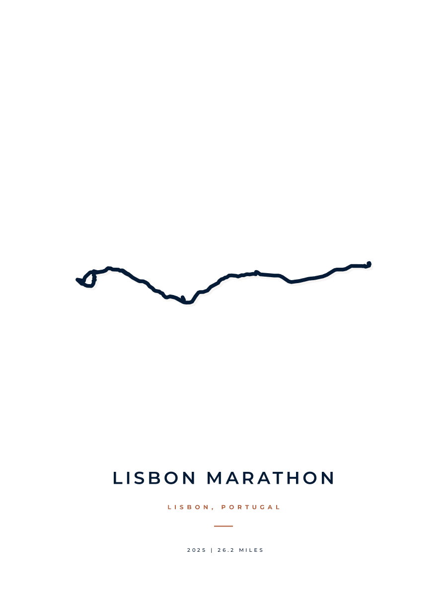 Lisbon Marathon route poster preview in the Minimal artwork style