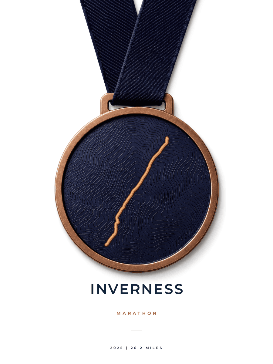 Loch Ness Marathon route poster preview in the Medal artwork style