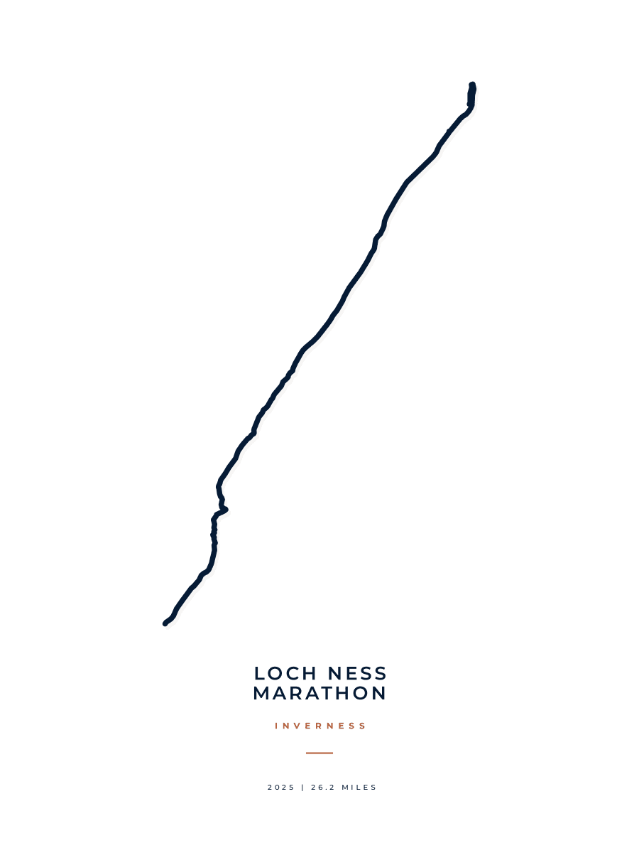 Loch Ness Marathon route poster preview in the Minimal artwork style