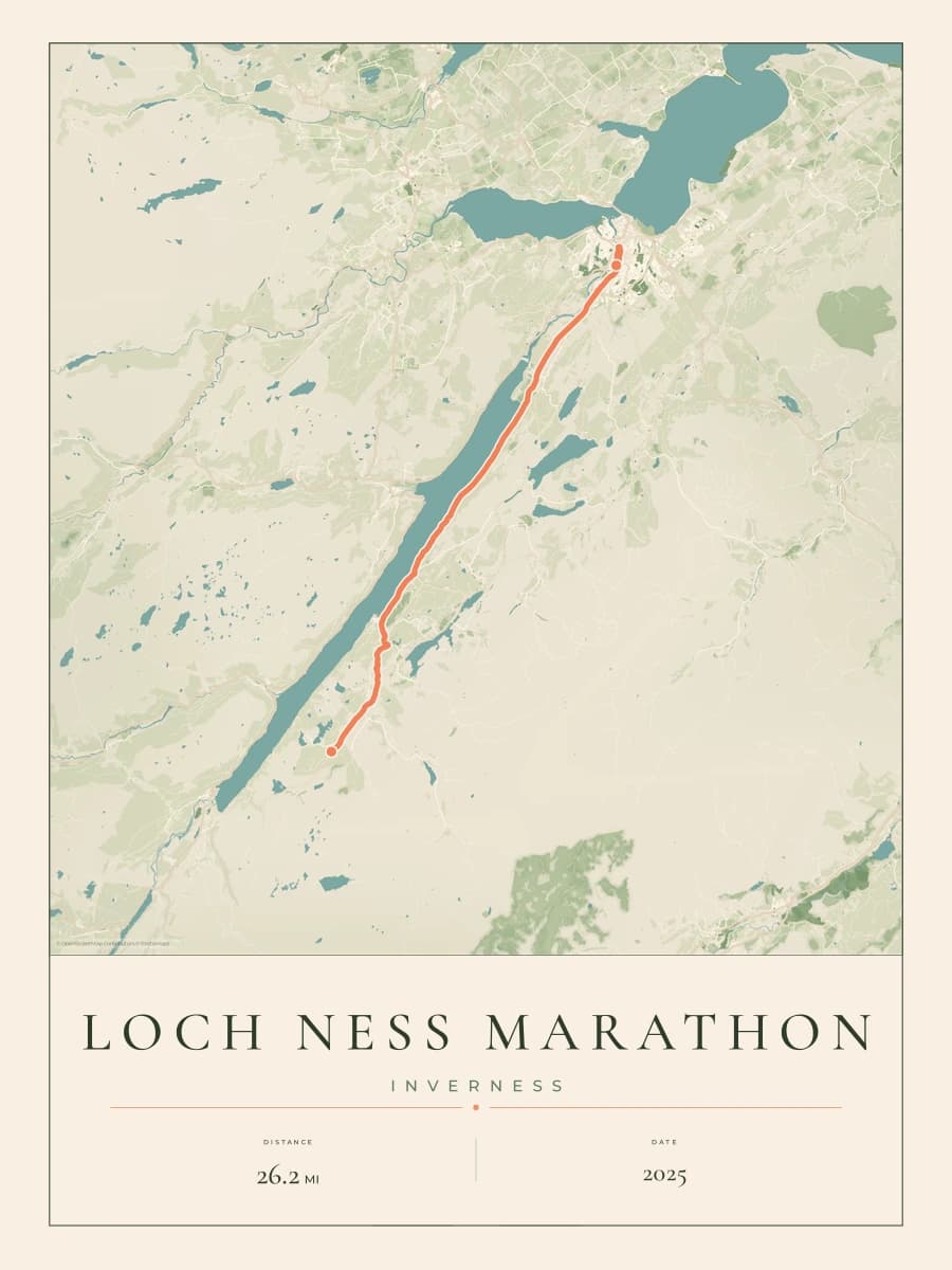 Loch Ness Marathon route poster preview in the Parkland artwork style