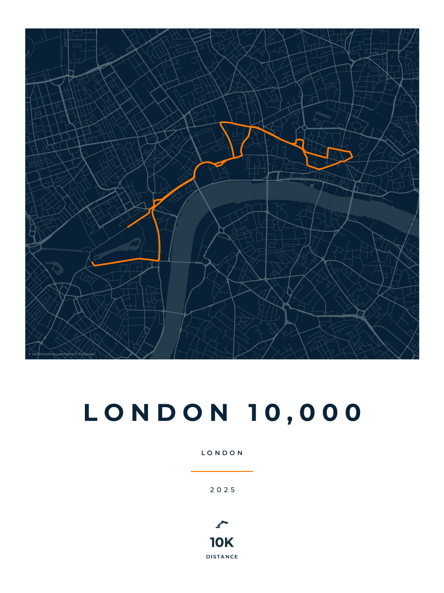 London 10,000 route poster preview in the Race Blueprint artwork style