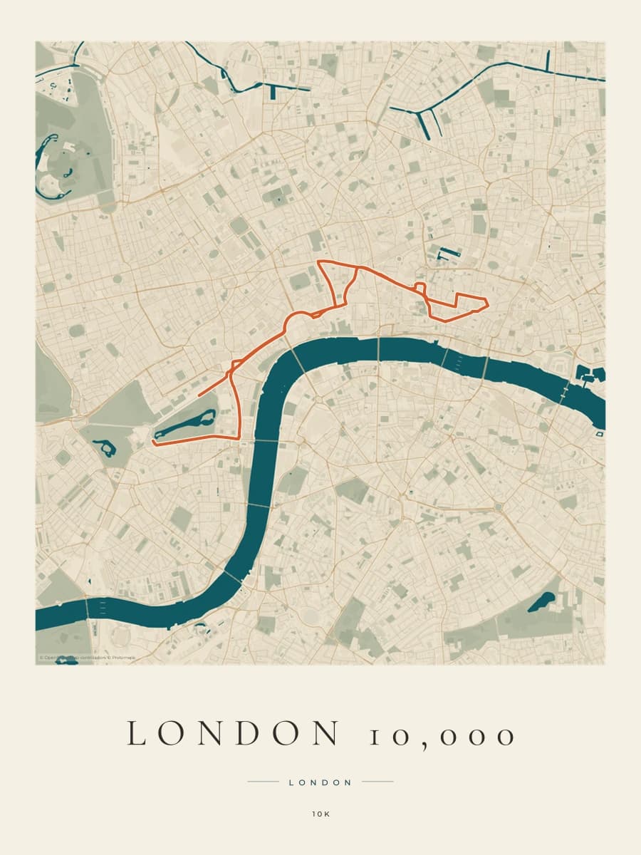 London 10,000 route poster preview in the Coastal Atlas artwork style