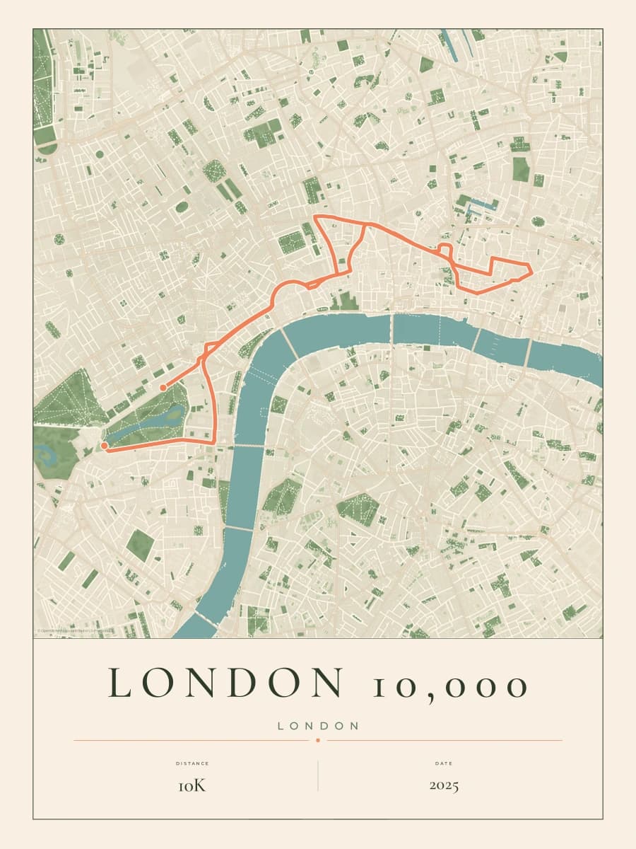 London 10,000 route poster preview in the Parkland artwork style