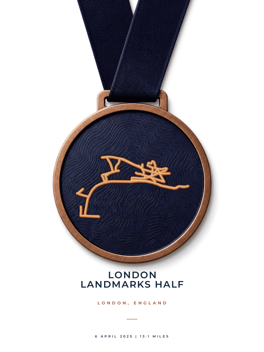 London Landmarks Half Marathon route poster preview in the Medal artwork style
