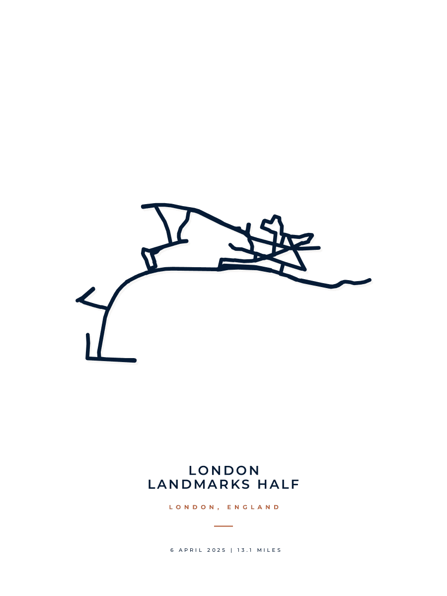 London Landmarks Half Marathon route poster preview in the Minimal artwork style