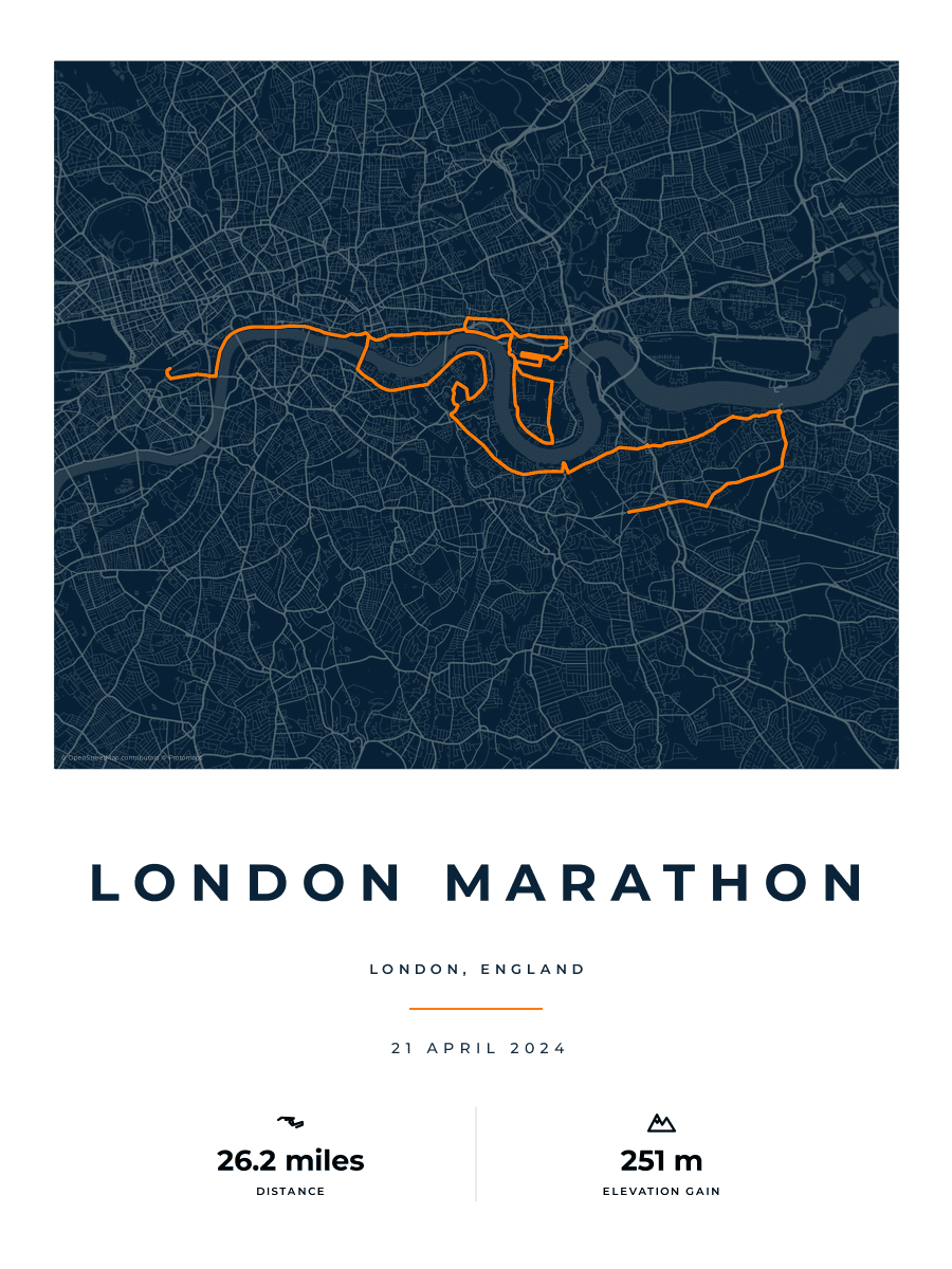 Route Into Art poster render for the London Marathon route in the Race Blueprint artwork style