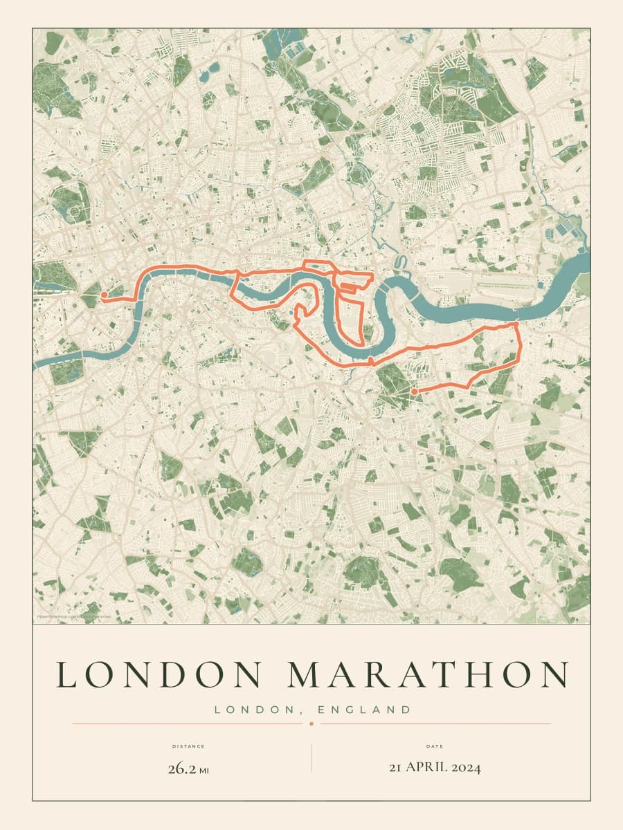 London Marathon route poster preview in the Parkland artwork style