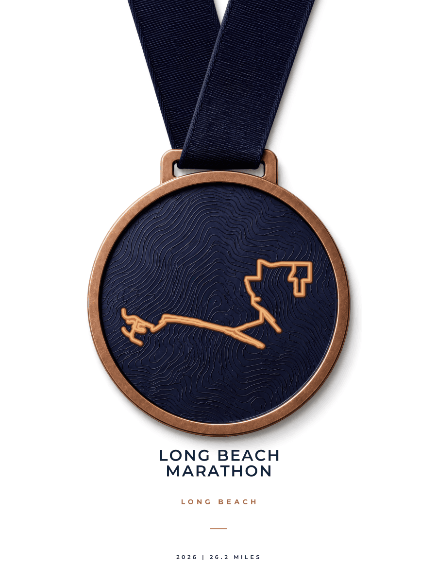 Long Beach Marathon route map poster preview in the Medal artwork style