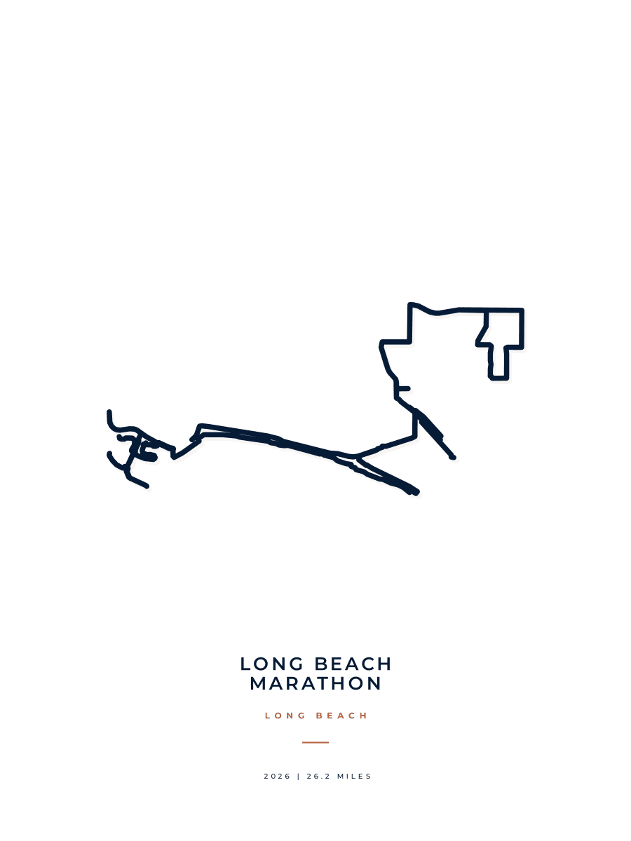 Long Beach Marathon route map poster preview in the Minimal artwork style