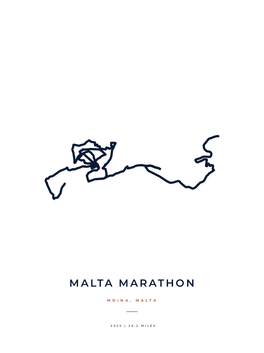 Malta Marathon route poster preview in the Minimal artwork style