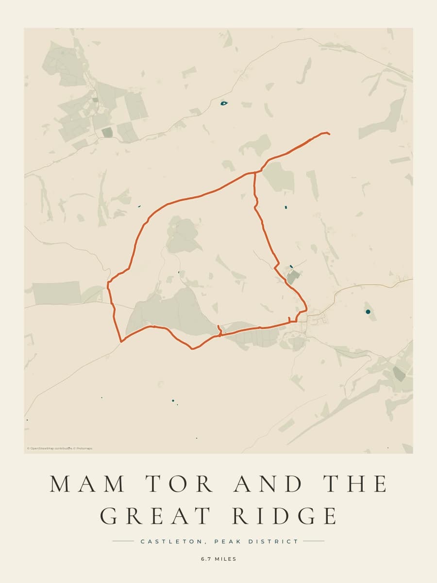 Mam Tor and the Great Ridge route map poster preview in the Coastal Atlas artwork style
