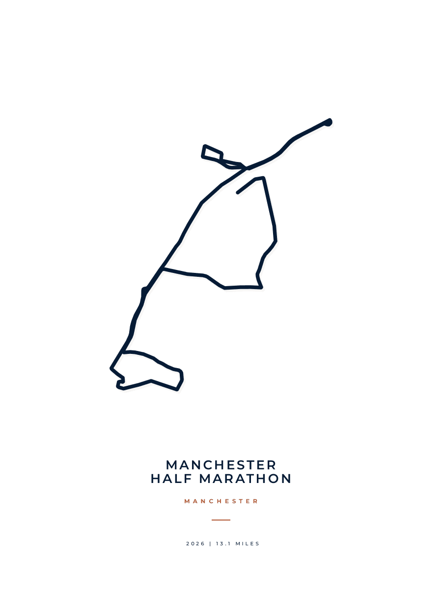 Manchester Half Marathon route poster preview in the Minimal artwork style