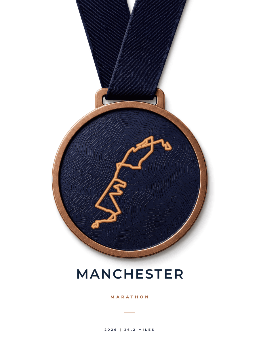 Manchester Marathon route poster preview in the Medal artwork style