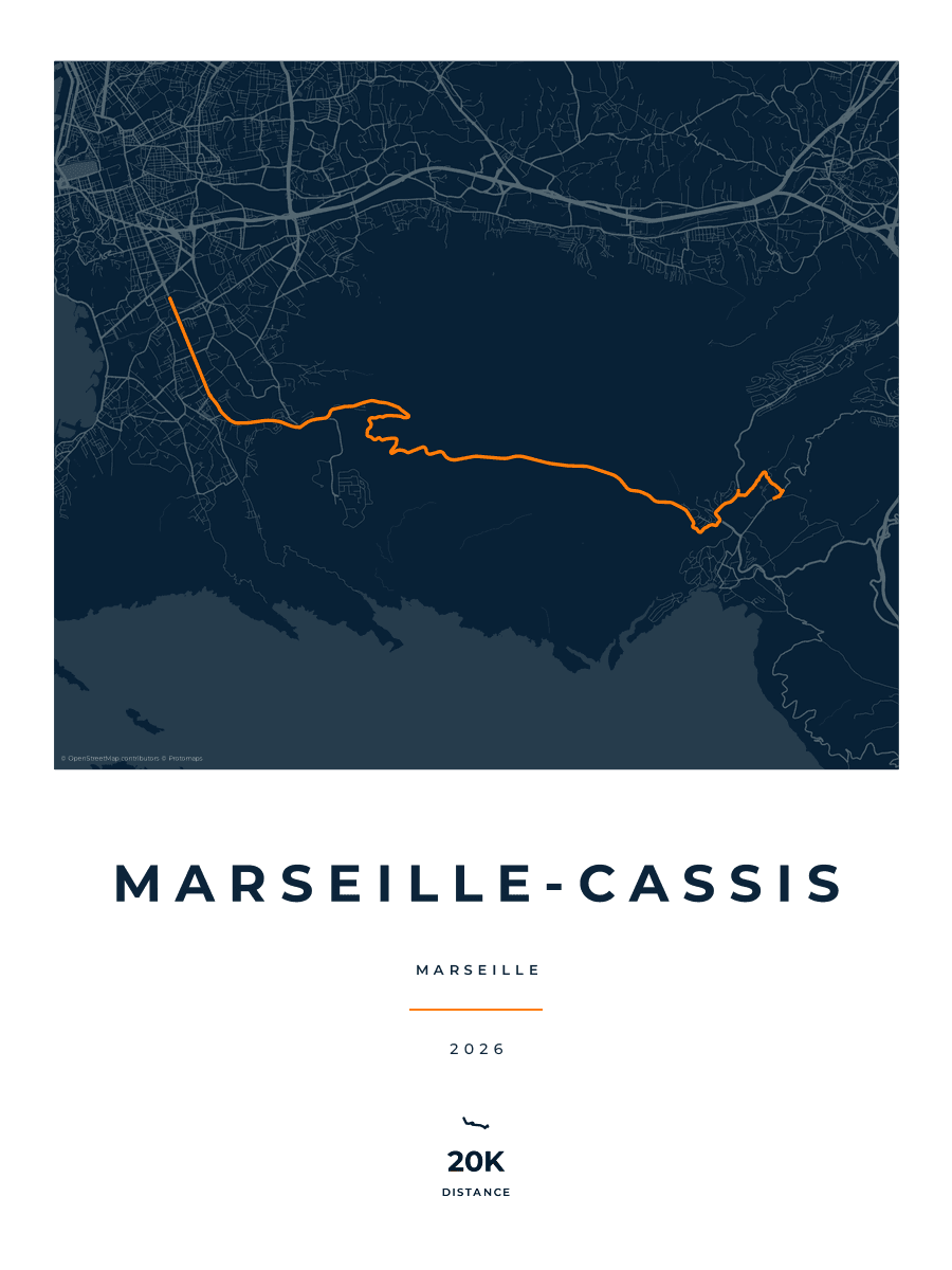 Marseille-Cassis route map poster preview in the Race Blueprint artwork style