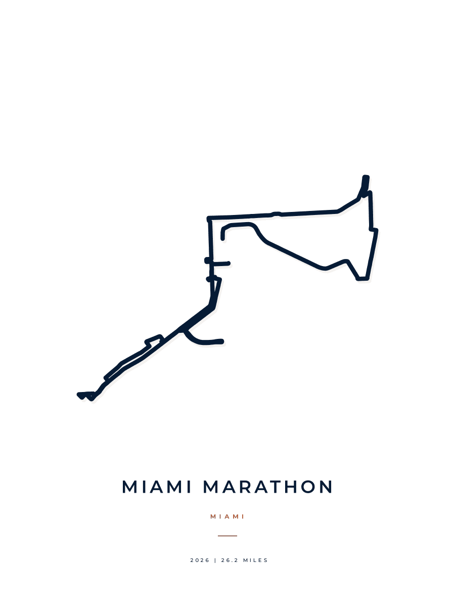 Miami Marathon route map poster preview in the Minimal artwork style