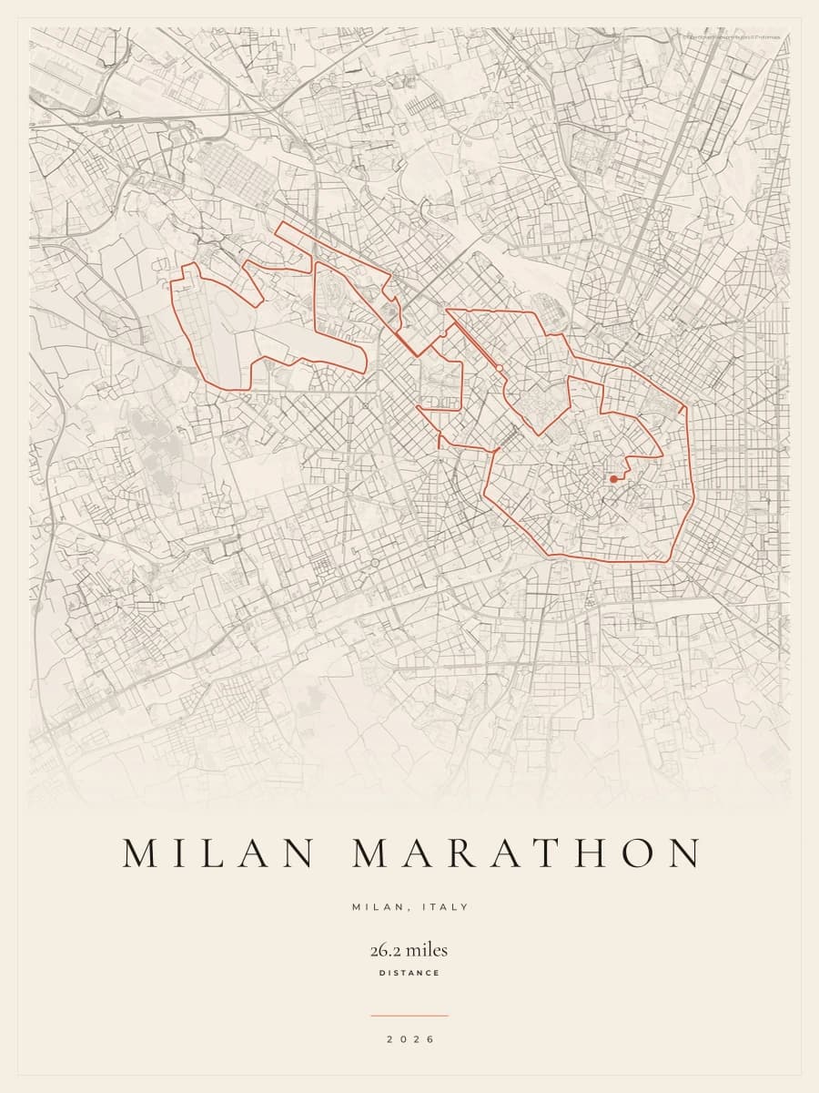 Milan Marathon route poster preview in the Gallery Mono artwork style