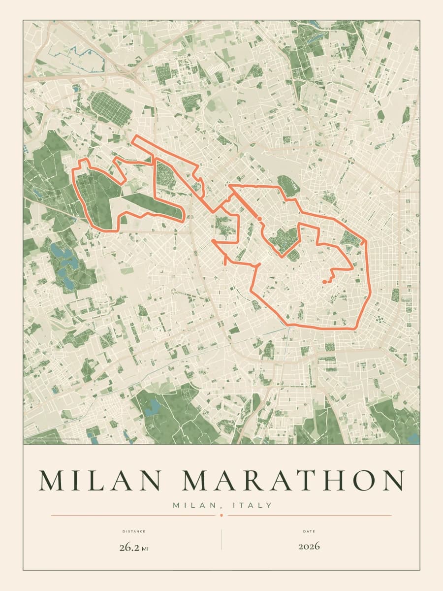 Milan Marathon route poster preview in the Parkland artwork style