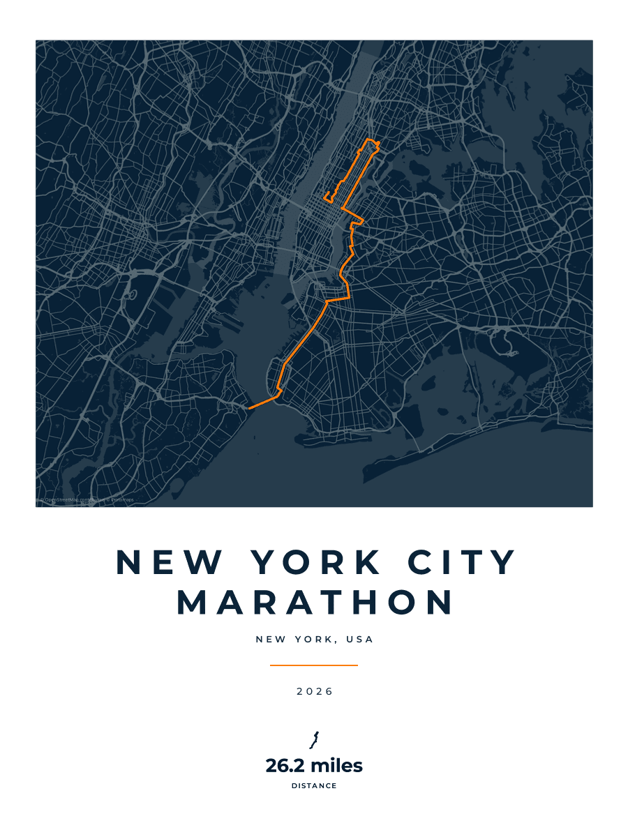 New York City Marathon route poster preview in the Race Blueprint artwork style
