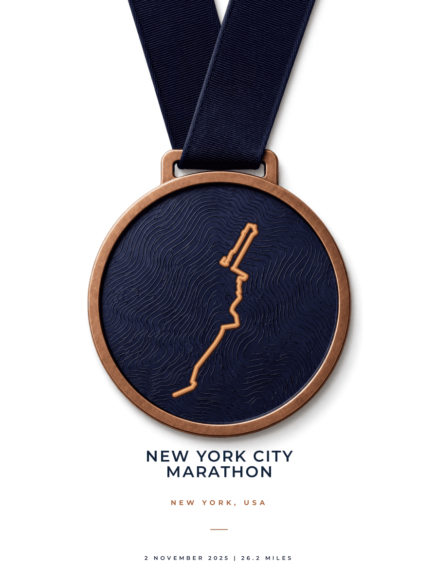 Route Into Art poster render for the New York City Marathon route in the Medal artwork style