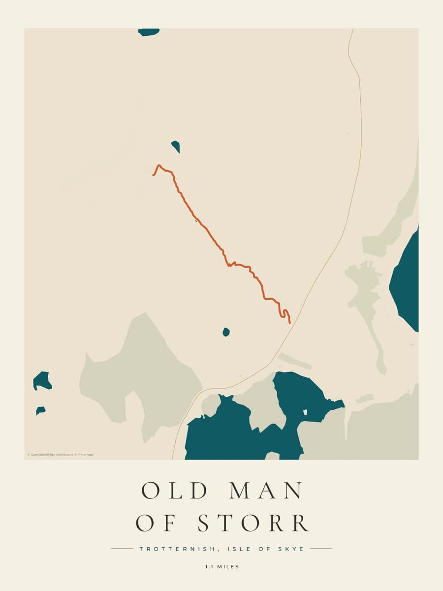 Old Man of Storr route map poster preview in the Coastal Atlas artwork style