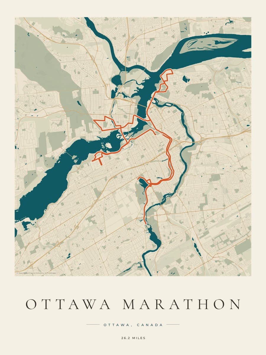 Ottawa Marathon route poster preview in the Coastal Atlas artwork style