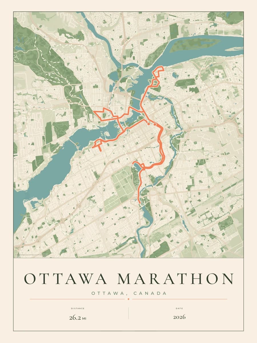 Ottawa Marathon route poster preview in the Parkland artwork style