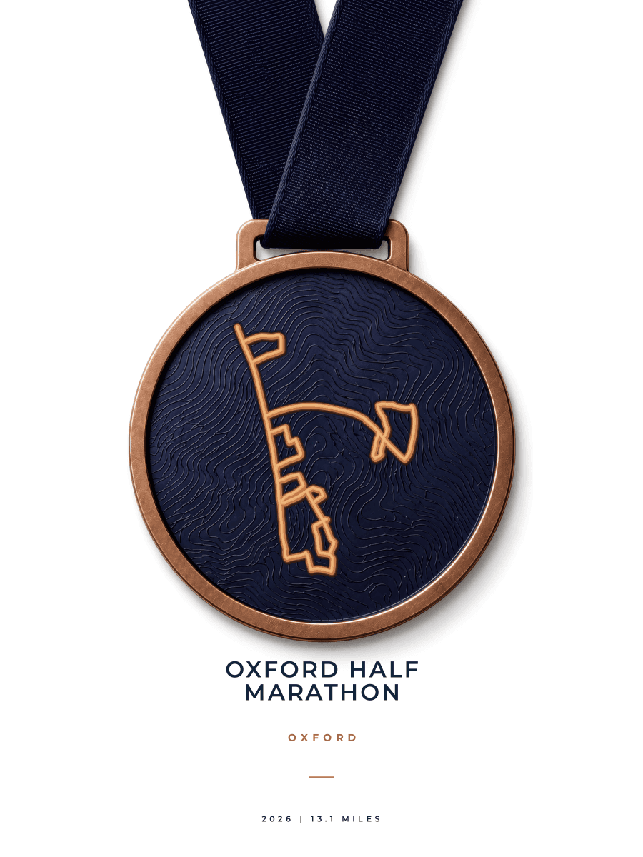 Oxford Half Marathon route map poster preview in the Medal artwork style