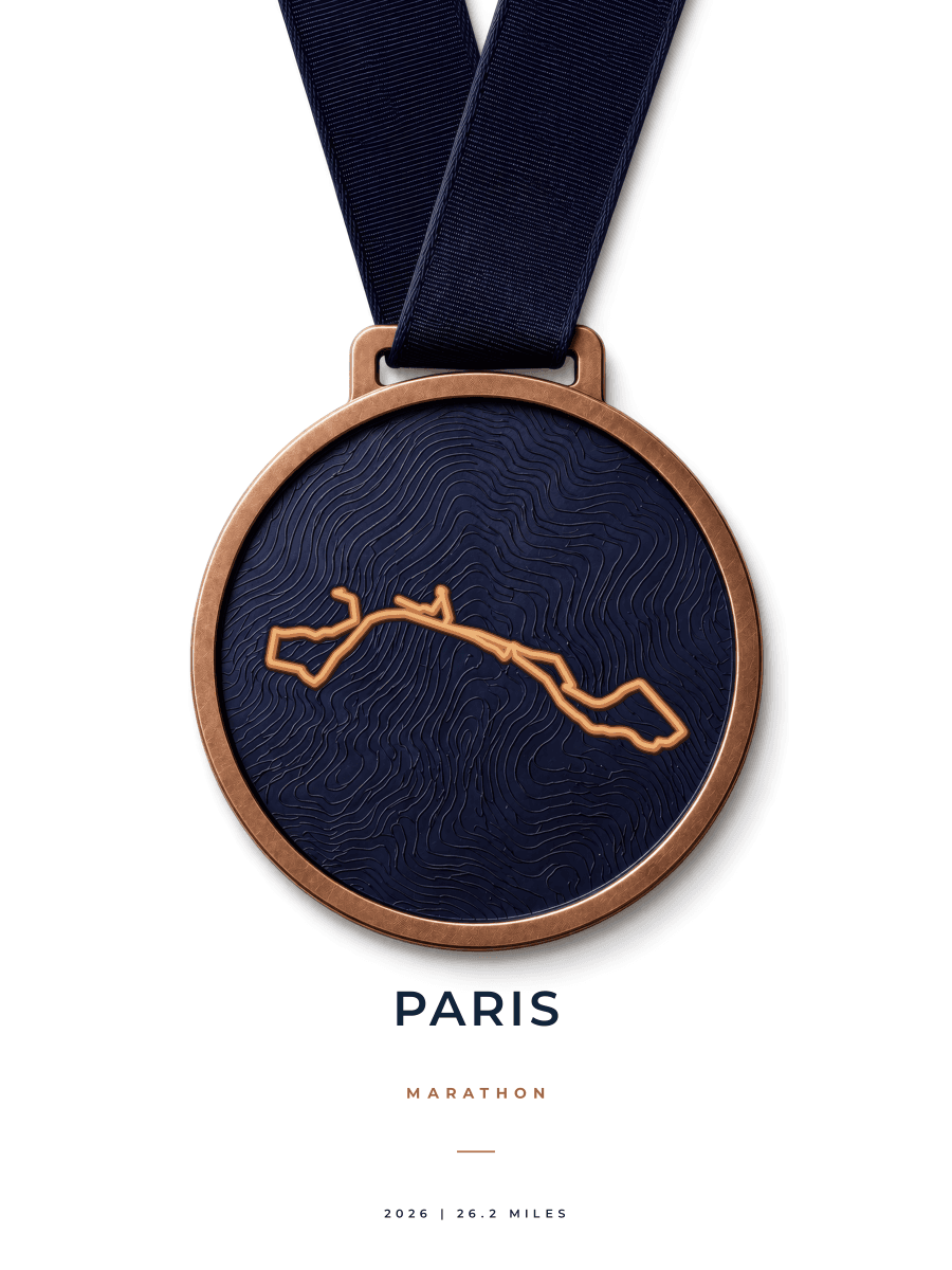 Paris Marathon route poster preview in the Medal artwork style