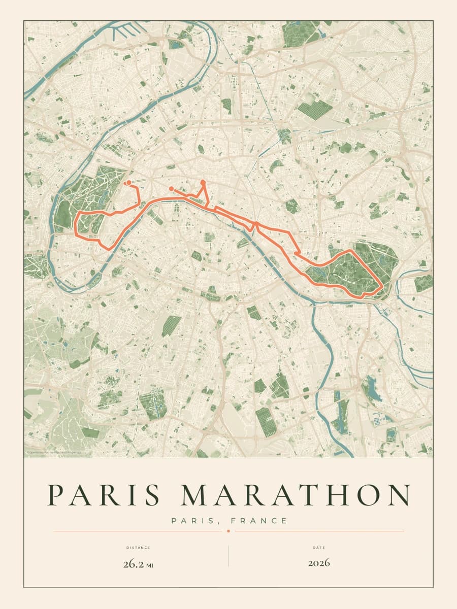 Paris Marathon route poster preview in the Parkland artwork style