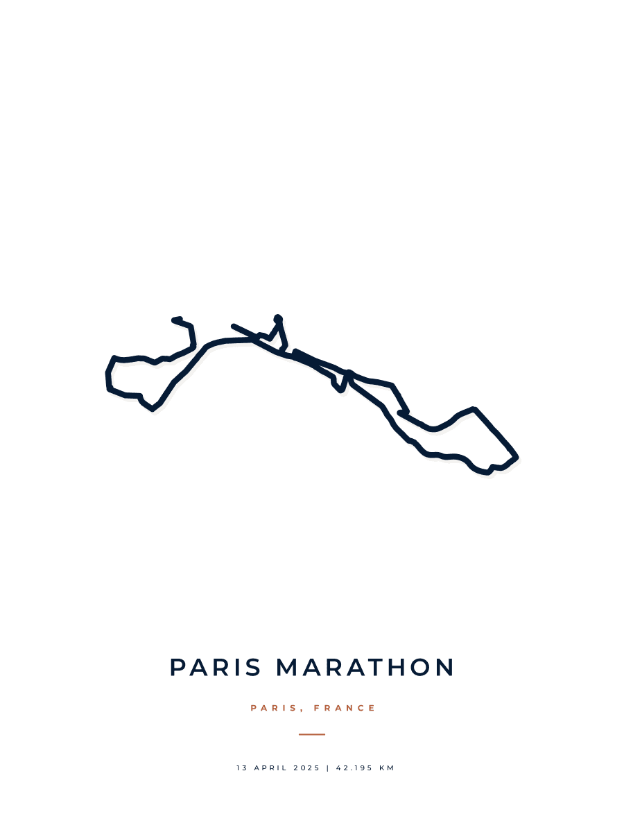 Route Into Art poster render for the Paris Marathon route in the Minimal artwork style