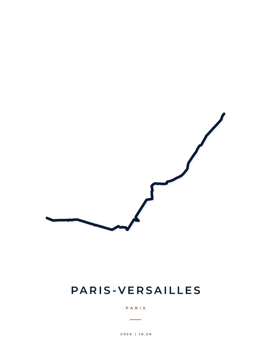 Paris-Versailles route map poster preview in the Minimal artwork style