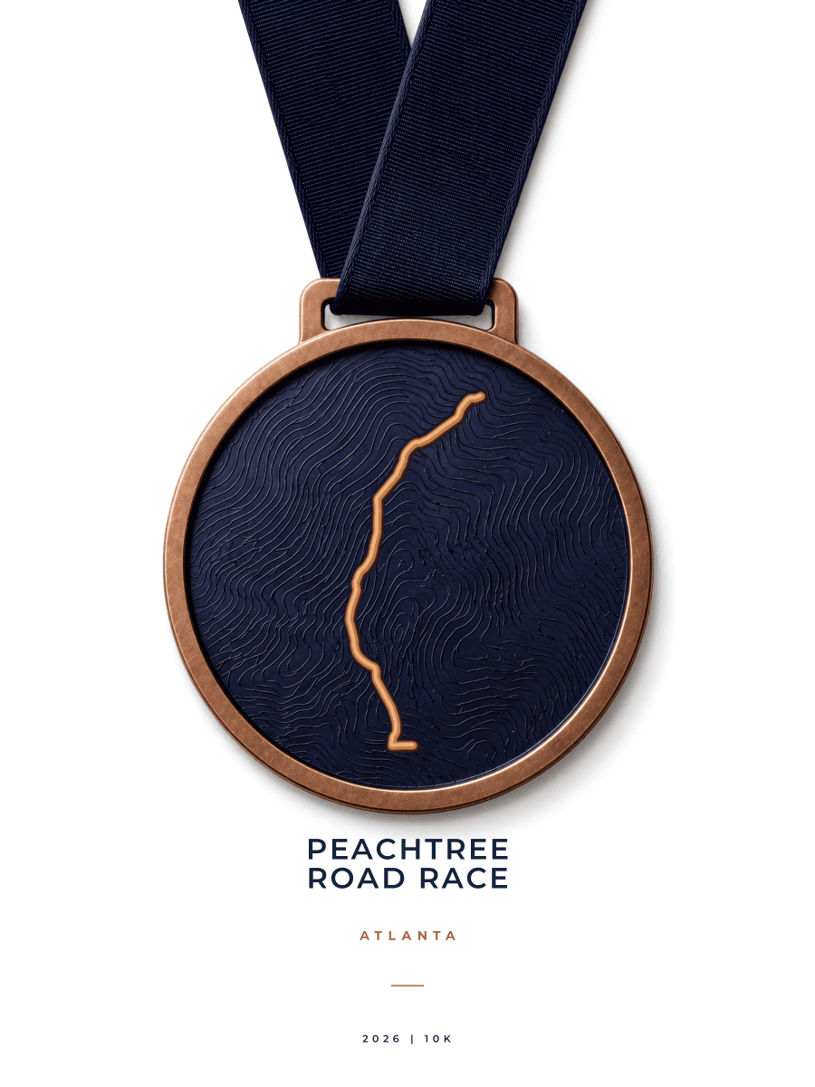 Peachtree Road Race route map poster preview in the Medal artwork style