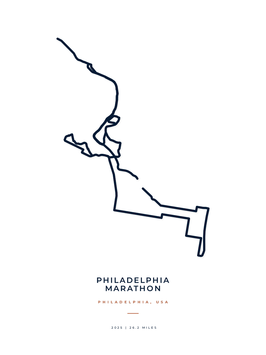 Philadelphia Marathon route poster preview in the Minimal artwork style