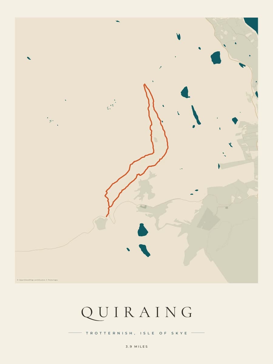 Quiraing route map poster preview in the Coastal Atlas artwork style