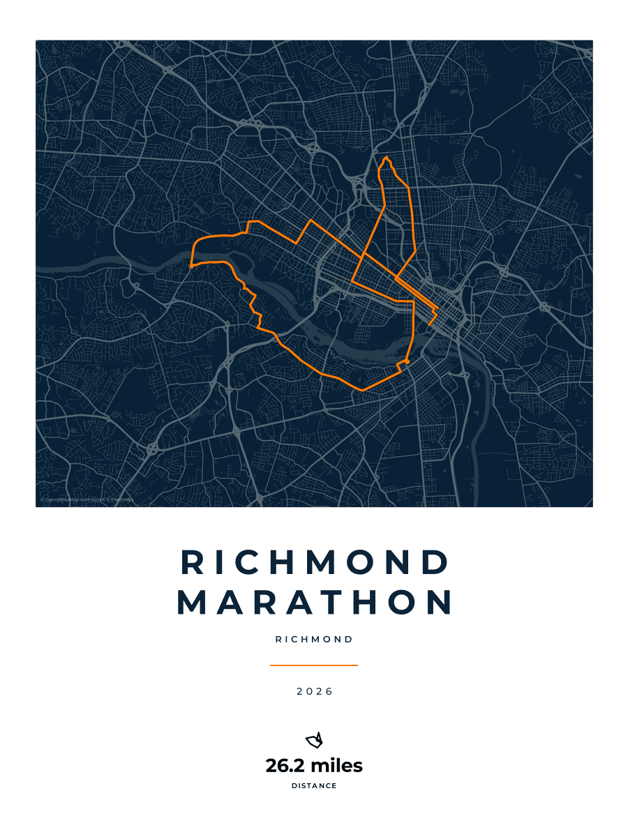 Richmond Marathon route map poster preview in the Race Blueprint artwork style
