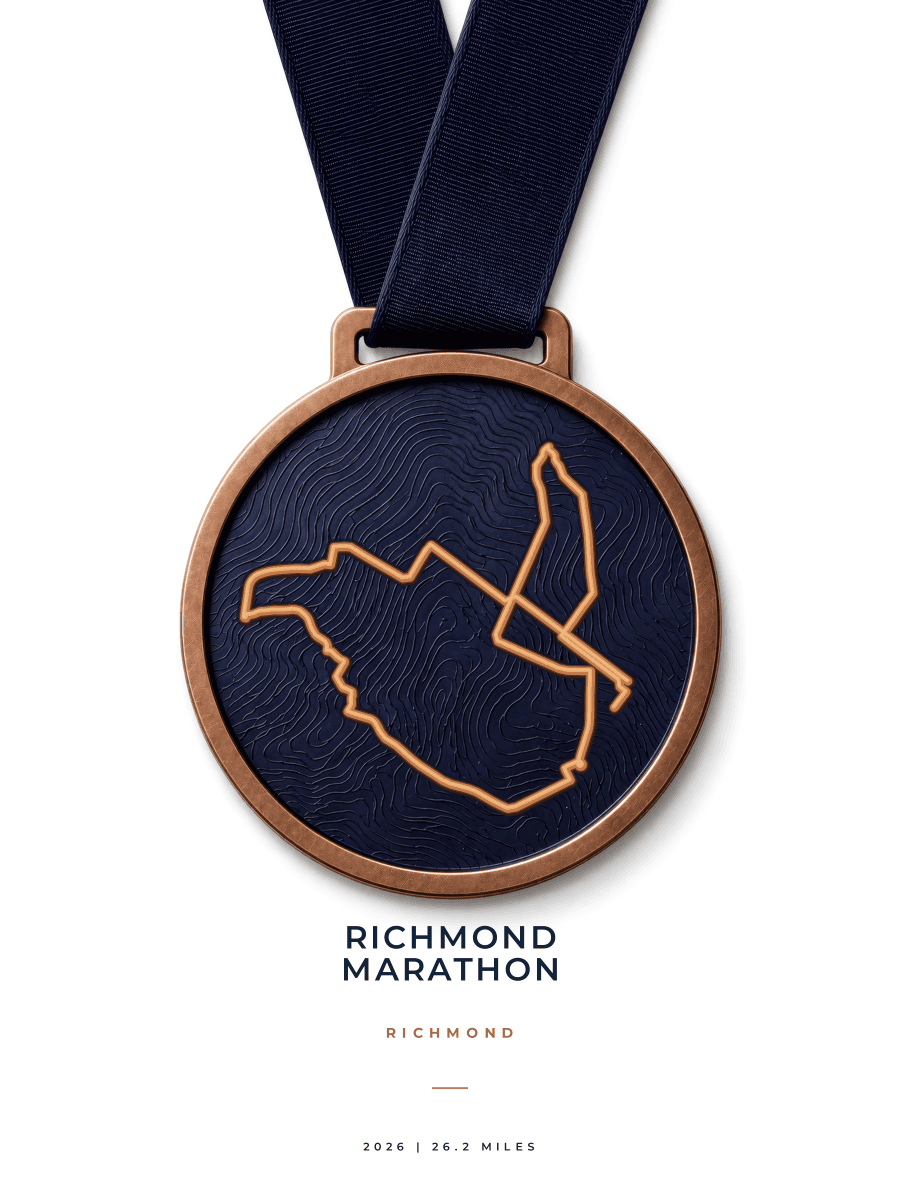 Richmond Marathon route map poster preview in the Medal artwork style