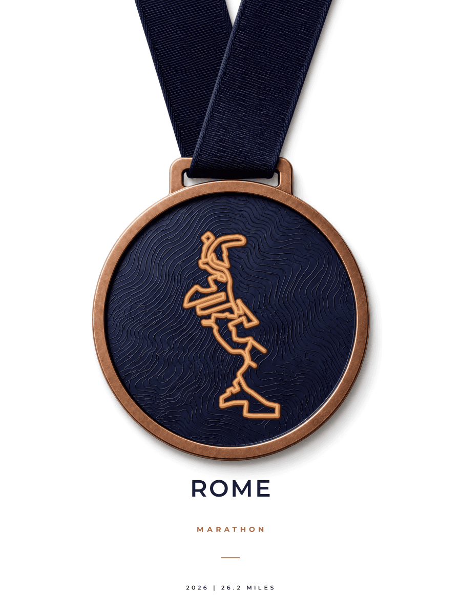 Rome Marathon route poster preview in the Medal artwork style