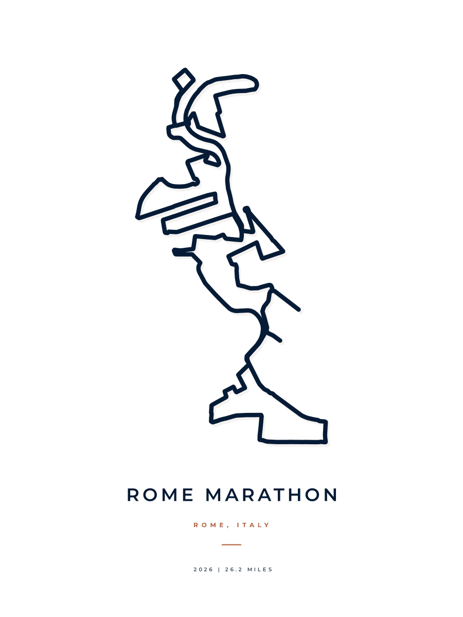 Rome Marathon route poster preview in the Minimal artwork style