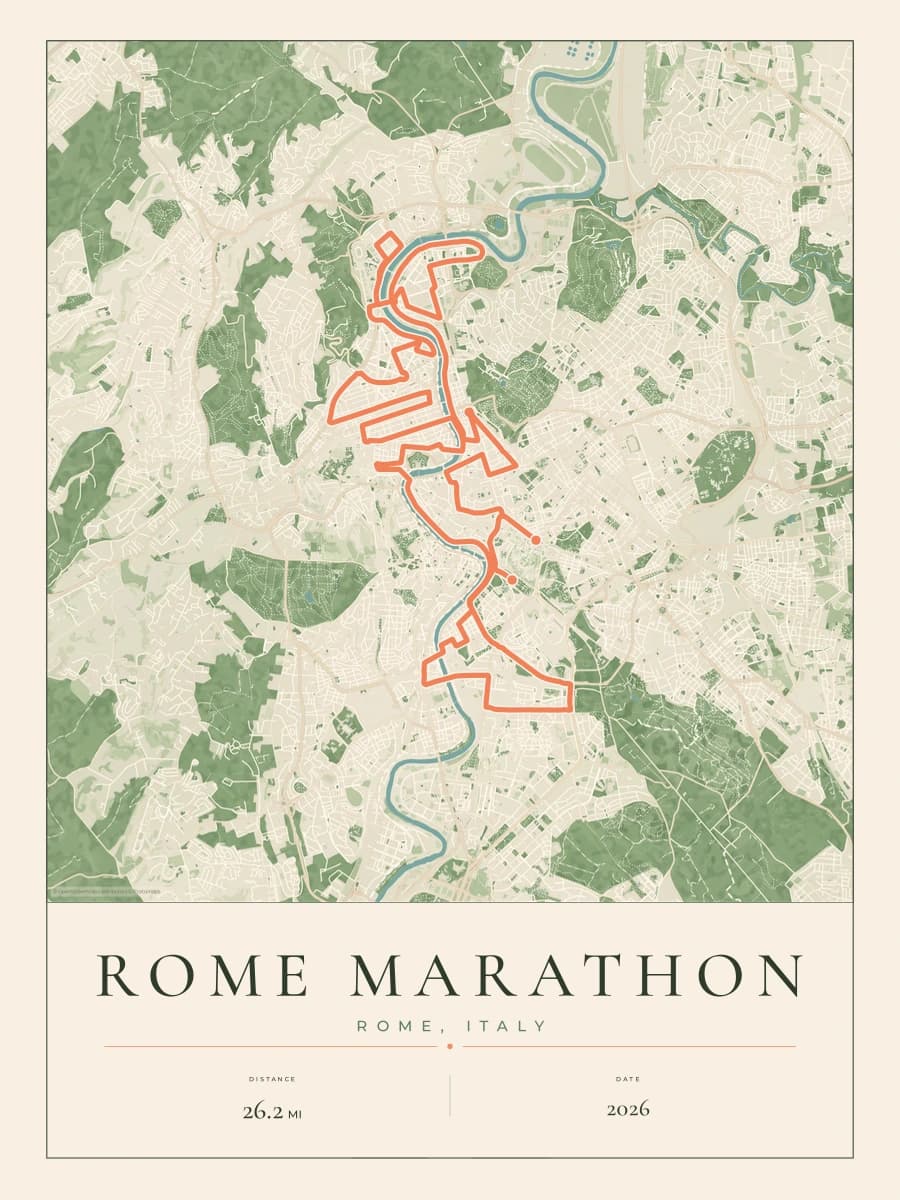 Rome Marathon route poster preview in the Parkland artwork style