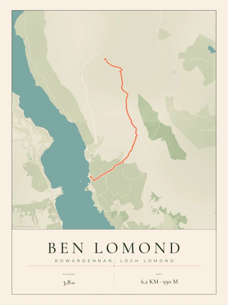 Ben Lomond route map poster preview in the Parkland artwork style
