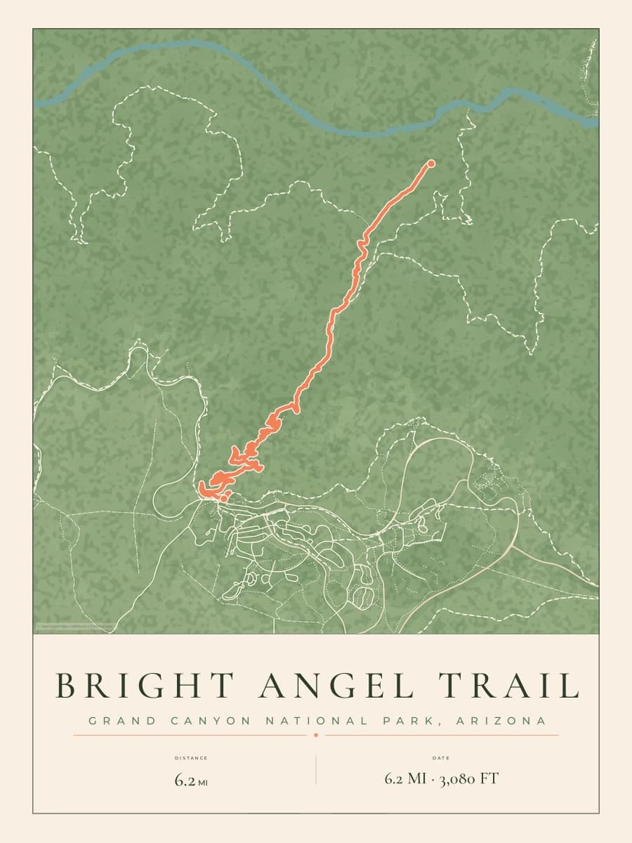 Bright Angel Trail route map poster preview in the Parkland artwork style